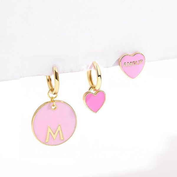 

dangle & chandelier romantic amour women's pink heart drop earrings 2021 korean style cute round huggie fashion jewelry, Silver