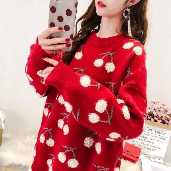 

women's sweaters the autumn and winter extra-large sweater korean version loose fruit pattern plus size pullover long sleeves, White;black