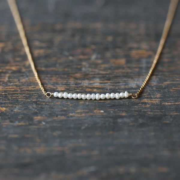 

chokers 1pcs mini gem row necklace layering delicate gemstone white seed pearl black spinel, Golden;silver