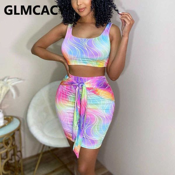 

summer two piece suits sleeveless crop & mini skirt set 210702, White