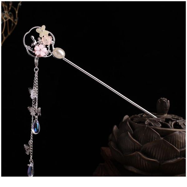 

vintage china ethnic butterfly hair sticks flower pendant tassel for women bridal wedding party hair jewelry accessori qylays