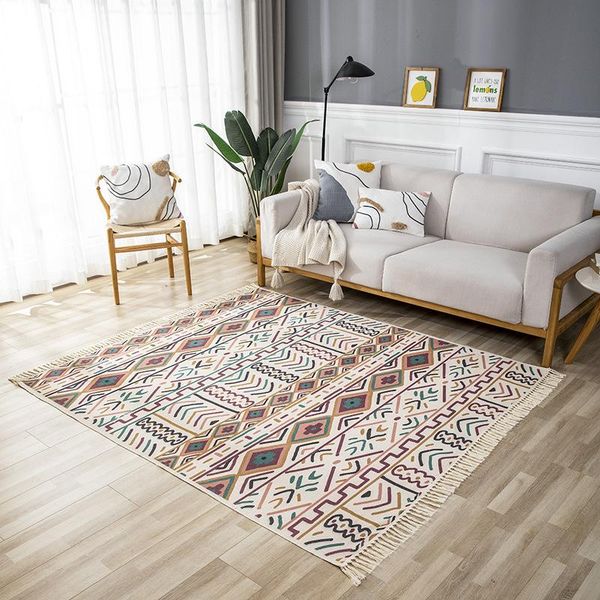 

carpets retro ethnic style bedroom bedside simple floor mats nordic cotton living room coffee table and linen sofa carpet
