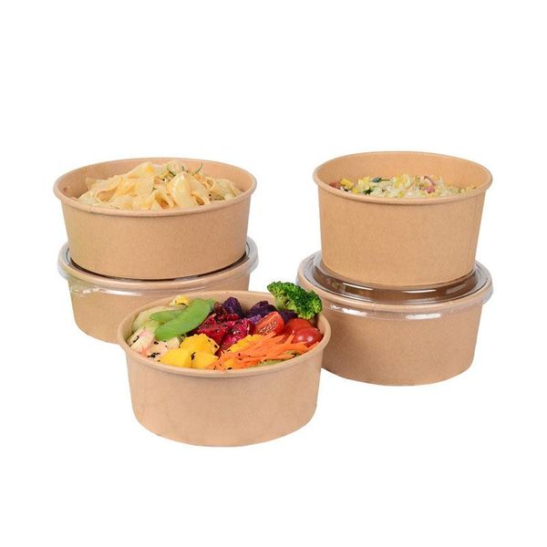 

20/50pcs kraft pape bowl fruit salad fast package takeaway storage package with plastic lid