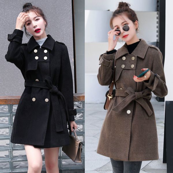 

2021 double-breasted woolen coat women's autumn winter new plus cotton wool jacket with fashion female short overcoat black y631 8zii