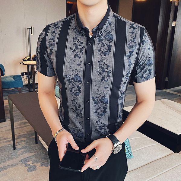 

men's fashion striped cotton short sleeve shirt thin casual shirts dressed in business formal social clothes r314, White;black