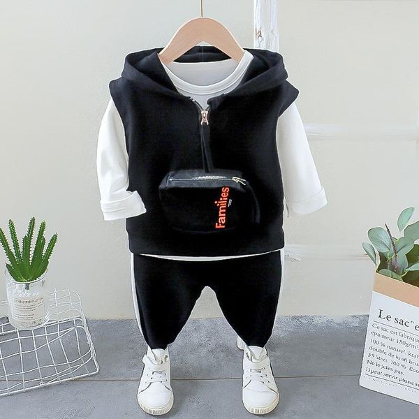 

clothing sets spring baby hooded three piece suit children's leisure sports vest 3pc12345 clothes, White