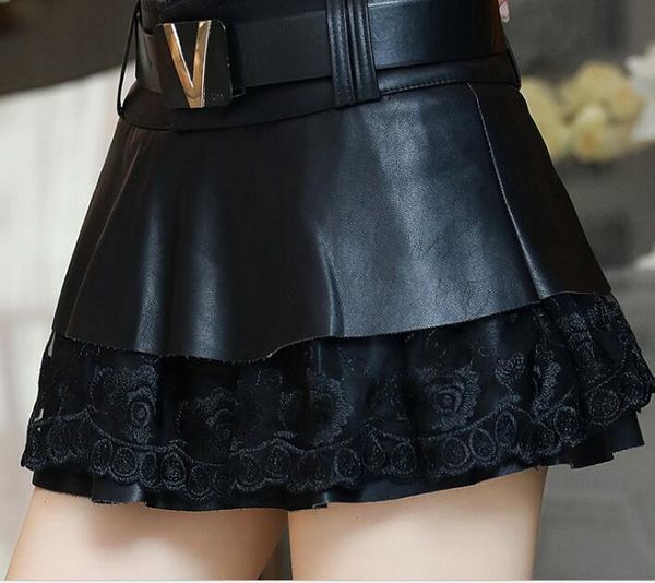

skirts lace up winter women 2021 brand above knee micro short pu leather skirt plus size single-breasted black female