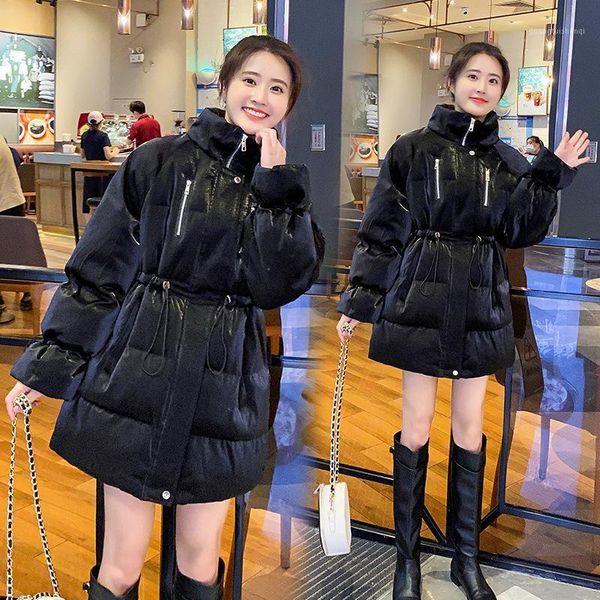 

women's down & parkas real shooting korean loose hooded cotton padded jacket autumn and winter thickened drawstring bread jac, Black