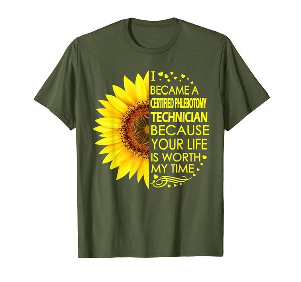 

i became certified phlebotomy technician sunflower t-shirt, White;black