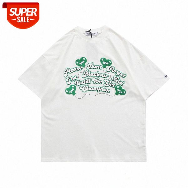 

love letter embroidery short-sleeved t-shirt men's european and american style loose round neck five-point sleeve summer flow half #we8, White;black