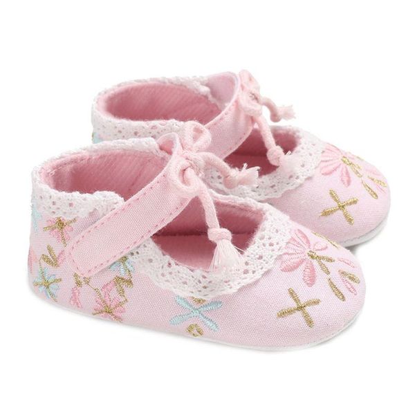 

first walkers infant baby girls ballet dress shoes soft embroidery flower lace splice bowknot princess toddler prewalker non-slip sandals