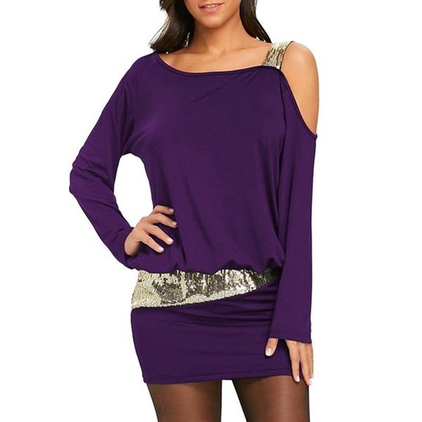 

casual dresses women mini dress ladies off-the-shoulder vestido clothing slim fit female long sleeve sequin, Black;gray