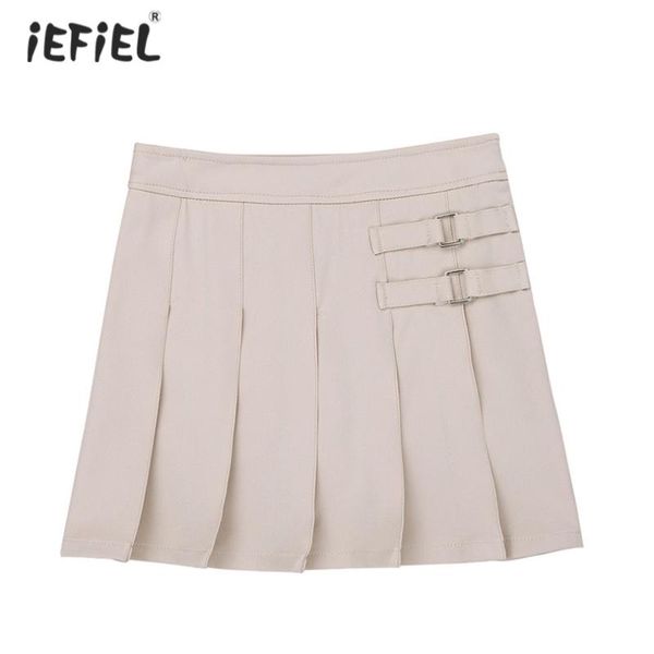 

skirts iefiel kids girls school uniform pleated side zipper scooter skirt with hidden shorts wide waistband casual sz 4-14
