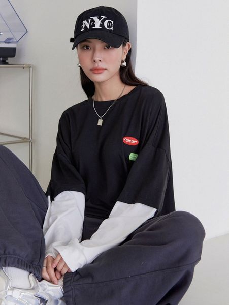 

dazy patch detail drop shoulder 2 in 1 tee z5cx#, White