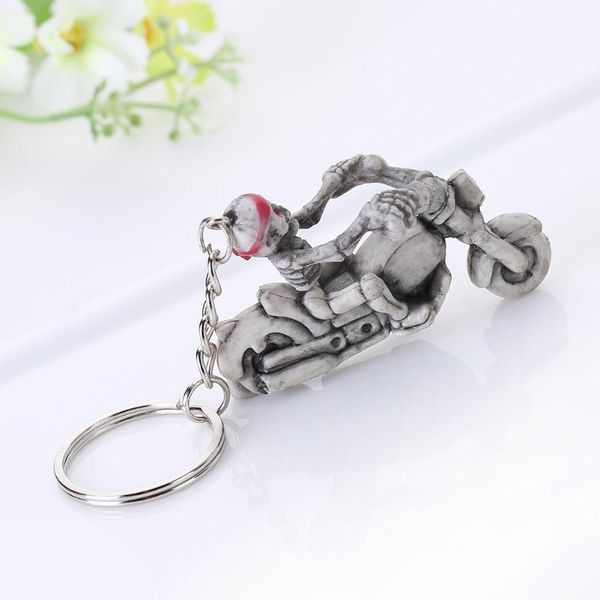 

keychains motorbike skull skeleton charm rubber keychain car purse bag accessories keys holder keyring b88, Silver