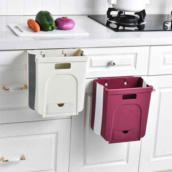 

trash bin collapsible can wall mounted folding waste bin kitchen cabinet door hanging can garbage used in kitchens