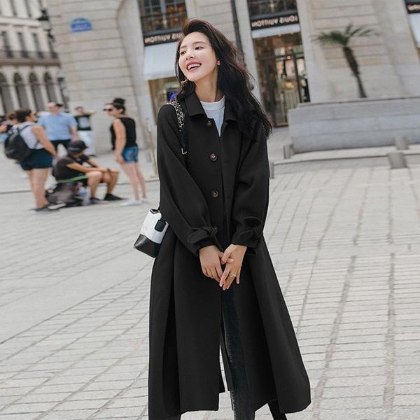 

women's wool & blends winter jacket women 2021 solid double breasted belt ladies coats fashion loose woolen coat long overcoat, Black