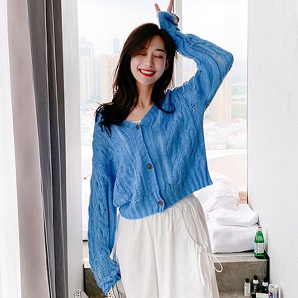 

2021 New Women's Knitted Chunky Cardigan Spring Solid Cleavage on a Sleeve Long-term Office Lady Casu Blouses Only Breasted for the Fem ZCLQ, White;black