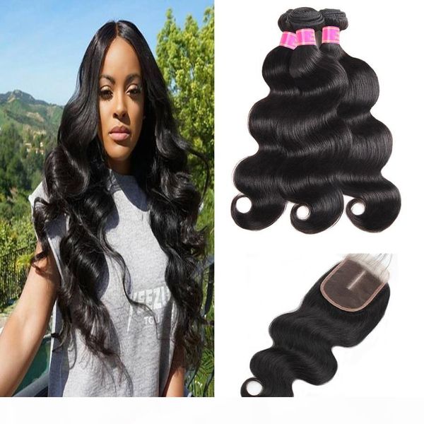 

malaysian virgin hair extensions body wave straight brazilian hair kinky curly human hair bundles with closure 3pc loose deep wave, Black