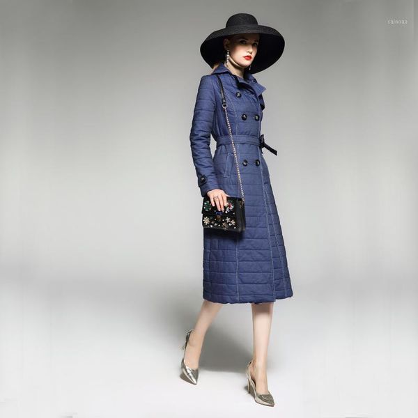 

women's trench coats 2021 winter woman parka coat x-long lapel double-breasted padded belt warm temperament plus size h123, Tan;black