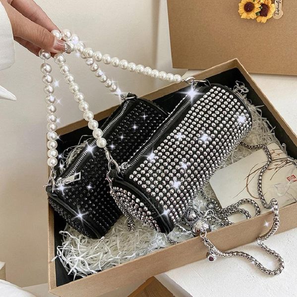 

evening bags 2021 trendy fashion handbag western style rhinestone underarm handbags pearl chain boston shoulder bag