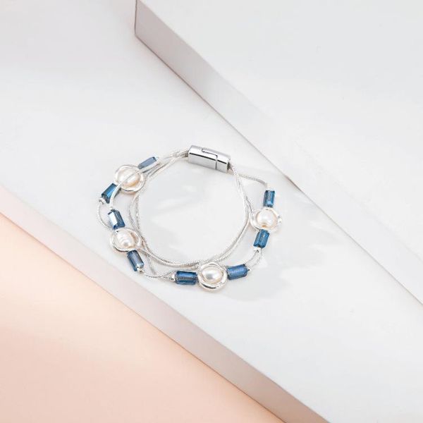 

bangle ornapeadia jewelry creative multilayer thin chain pearl crystal retro elegant magnetic clasp bracelet exquisite, Black