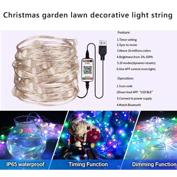 

strings fairy led christmas lights outdoor 2-30m string decor usb bluetooth app control for party xmas wedding garland
