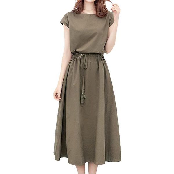 

casual dresses korean style long dress women vintage elegant ladies maxi solid color o neck kaftan summer 2021 vestidos, Black;gray