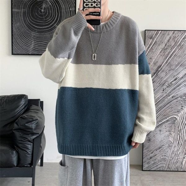 

men's sweaters men sweater knitted casual patchwork crewneck streetwear pullovers clothes fashion clothing 2021, White;black