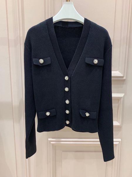 

2021 spring luxury women diamonds button cotton v neck knitted cardigan female casual sweater coat rmsx 2.19, White