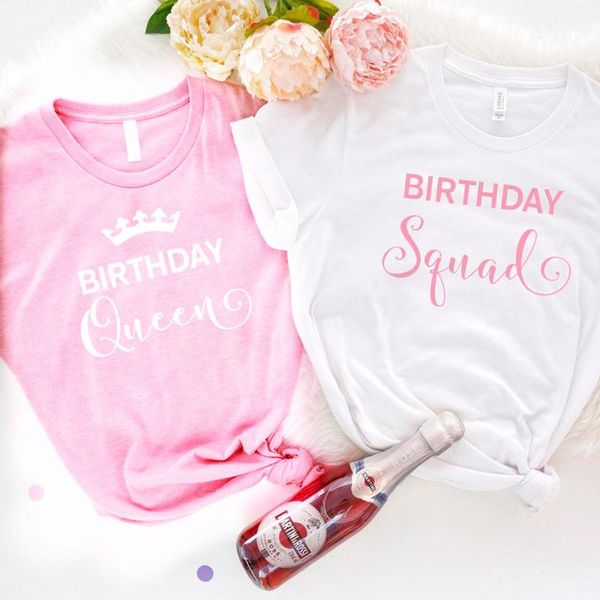 

women's t-shirt summer tshirt plus size birthday queen squad women shirts party friend t shirt, White