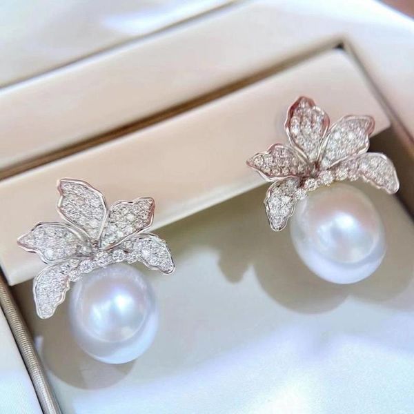 

stud m1122 pearl earrings fine jewelry oval shape 10-13mm nature fresh water white pearls for women presents, Golden;silver