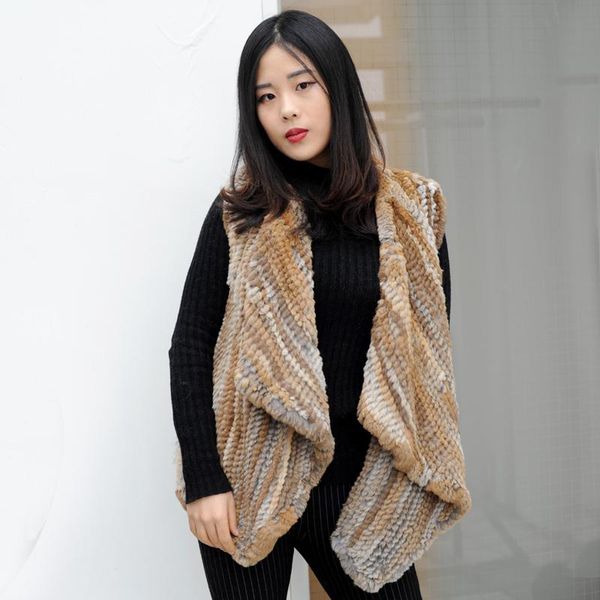 

women's vests cx-g-b-242a fashion knitted real fur vest women, Black;white