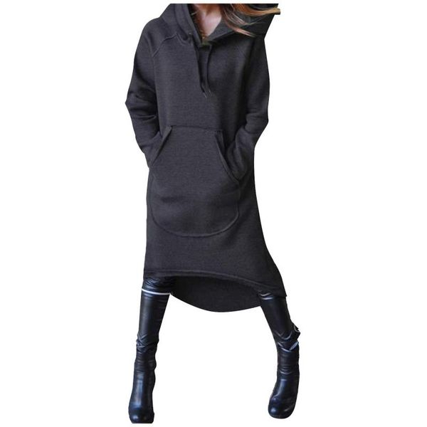 

casual dresses women's dress high street larger size solid long sleeves hooded pullover sweatshirt with pocket thick winter, Black;gray