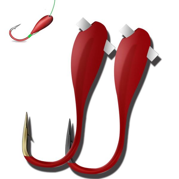 

winter ice fishing 45Â° red overturned hook with line imitate red earthworm bait hooks jig head lead fishhook carp fishing tackle