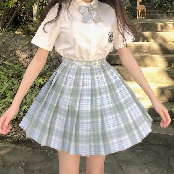 

girls summer high waist pleated skirts green gothic mini plaid skirt women kawaii cute jk uniform students clothes y2k 90s, Black