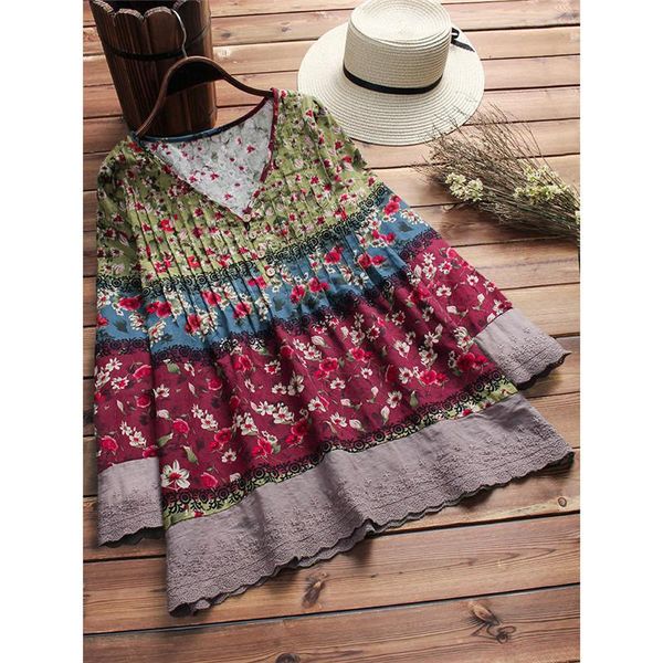 

women's t-shirt women v neck casual autumn floral wine red loose button long sleeve shirts cotton linen shirt summer 3 colors, White