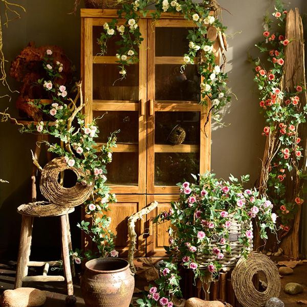 

140cm fake flowers vine garland plants foliage flower string artificial rose wedding home partypendants trailing fake flower