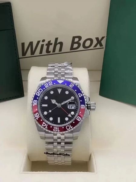 

with original box new style mens red blue bezel automatic watch men's calendar full steel gmt batman watches men sapphire 116719 busine, Slivery;brown