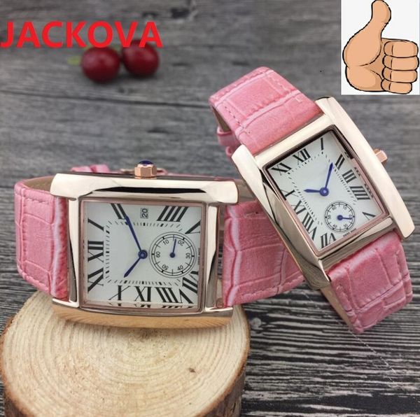 Mode Dame Männer Frauen Quarzuhren Rechteckform Roségold Echtes Leder Schwarz Grün Rosa Armbanduhren Marke FemaleC Uhr Hochwertige Luxusuhr