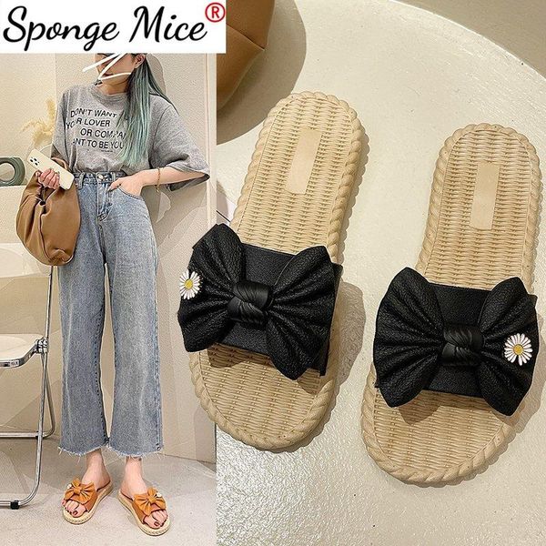 

slippers leisure women's wear bow beef tendon flat soft non-slip maternity beach woman house womens shoes, Black
