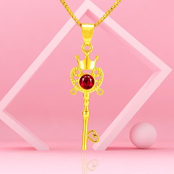 Anhänger Halsketten für Frauen Strass Krone Schlüssel Herz Halskette 24k vergoldet Niedliche Geburtstagsfeier Verlobungsschmuck