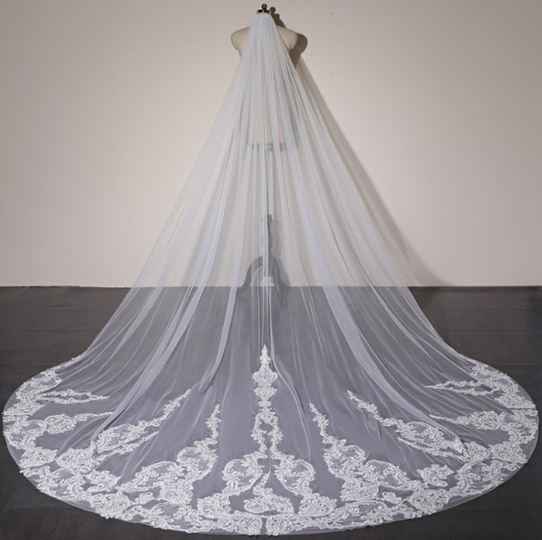 

bridal veils one layer veil, luxury lace royal church white ivory wedding cathedral waltz veil, Black
