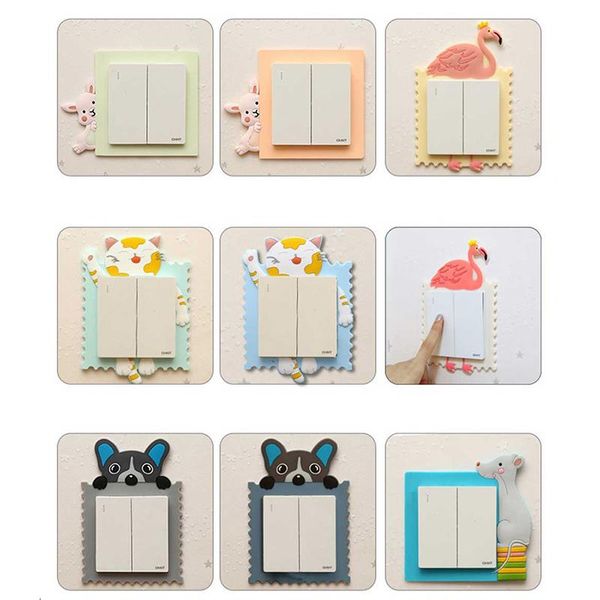 

wall stickers cartoon animal flamingo cute dog cat 3d silicone switch cover room decor sticker luminous socket decoration
