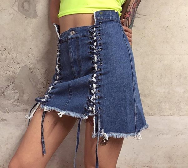 

skirts summer asymmetrical blue women denim high waist lace up bow short skirt female 2021 fashion korean tide j1904016, Black