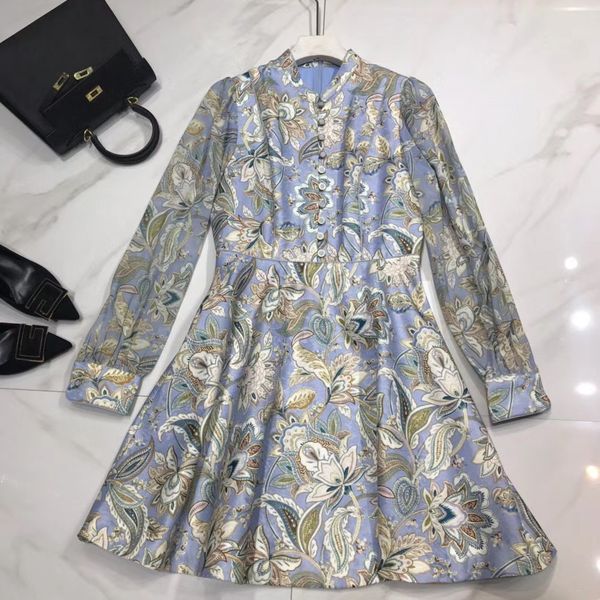 

218 xl 2021 spring summer a line same style dress womens clothes lapel neck blue pink flora print weilan, Black
