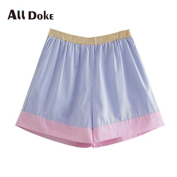 

women's shorts all doke summer women casual striped patchwork ladies elastic waist oversized high 2021 short femme, White;black