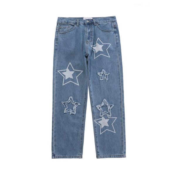 

men's jeans black jean streetwear men clothing star graphic baggy pants ripped y2k pantalones de hombre cargo wide leg pant 29, Blue