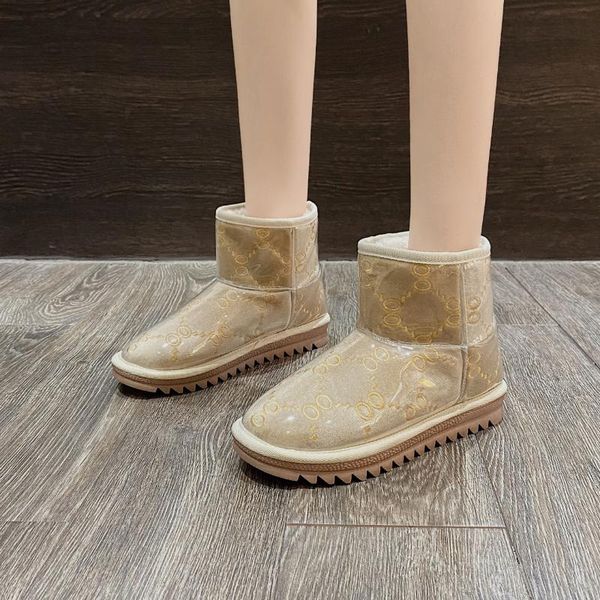 

boots net celebrity snow women's fur all-in-one for 2021 winter all-match flat-bottomed plus velvet waterproof, Black