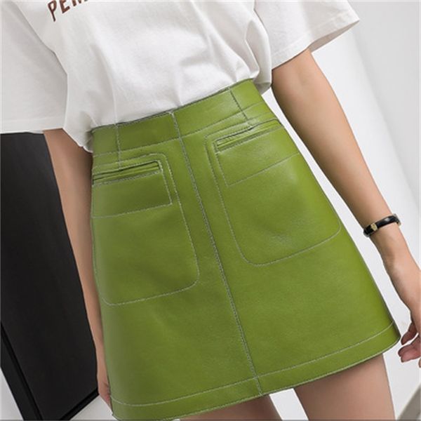 

2021 genuine new royal fashion sheep leather skirt g2 8us8, Black